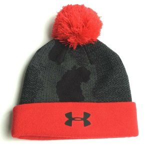 Under Armour Winter Hat Toque Youth Women's Sm Pom Beanie Red Black Unisex Cold